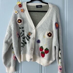 GREY & IVORY 3D FLORAL CARDIGAN